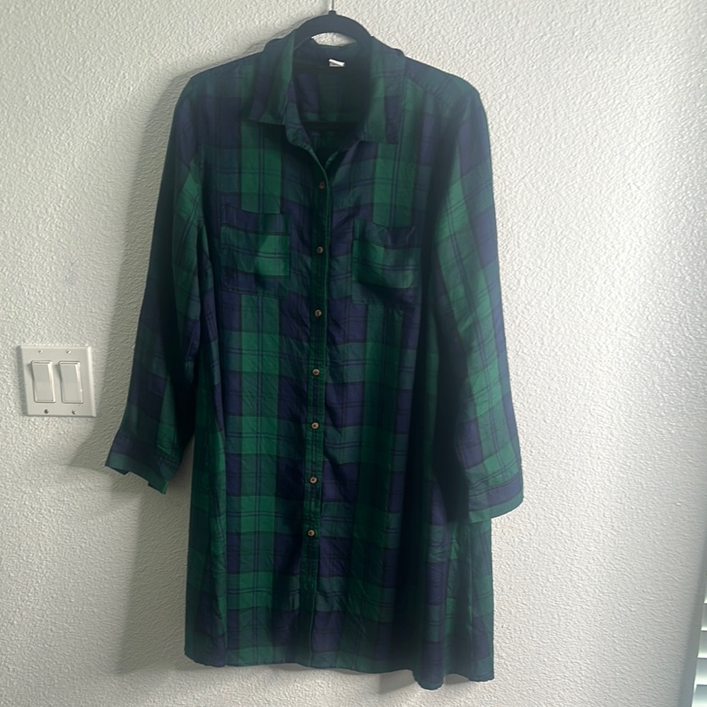 Old navy Green and Blue Plaid cotton Shirt Dress size L